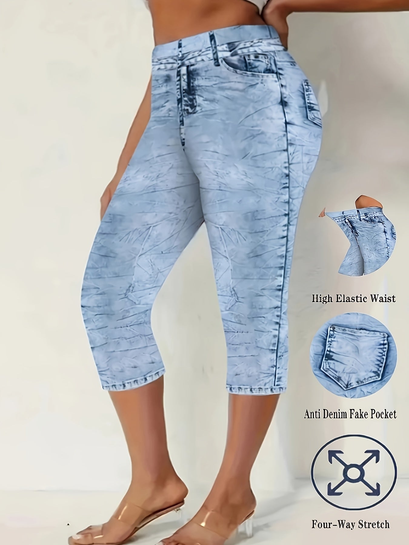 Capri Leggings Tights - Digitally Printed Cropped Pants Suitable for - Wear, Tight-Fit Non- Pants with Machine Washable Care, Casual & Dressy Capri Length Pants for Layering Under Outfits