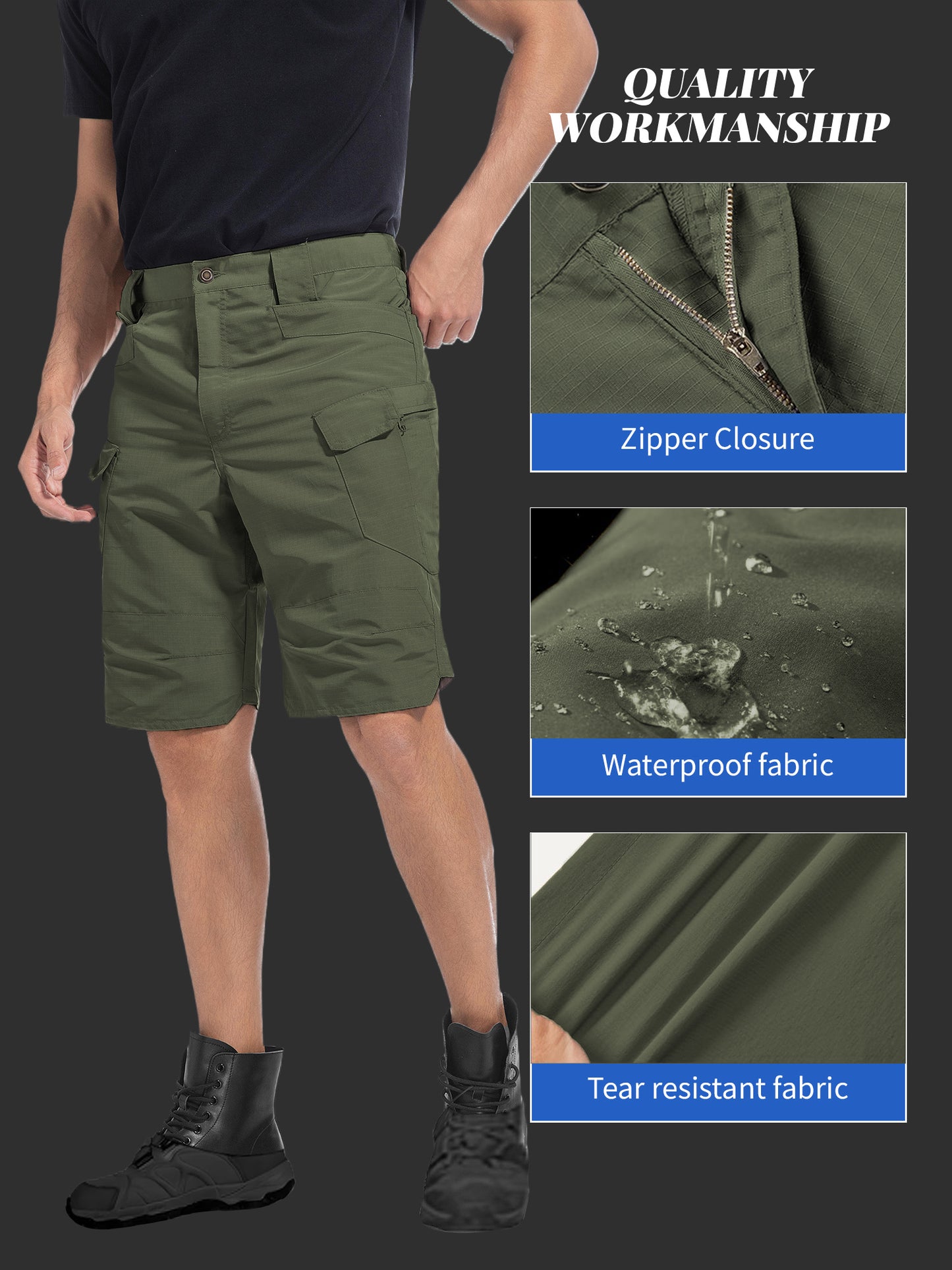 2pcs Cargo Shorts for Men Outdoor Casual Hiking Work Shorts with Multi-Pocket (No Belt)