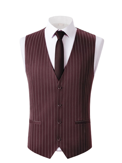 [New Men's 3pcs Suits] 3pcs New Men's Suits - Vertical Striped Suit Jackets, Vests, Pants - Two-button, Suitable for Weddings, Business Banquets, Parties, Daily Wear Valentines Gifts for Men