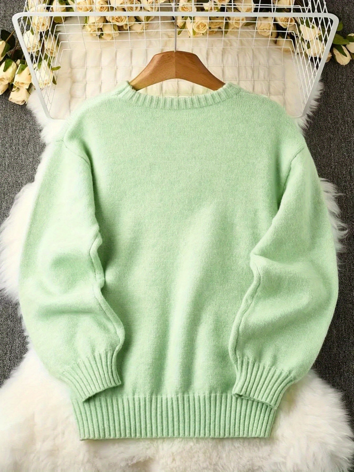Plus Size, Women's Plus Size Light Green Sweater - Soft Turquoise Pullover Sweater, Cozy Crewneck Sweater for Fall/Winter, Oversized Drop Shoulder Design, Casual Everyday & Formal Outfits - Easy Care Sweater for Women with Cloud-Like Texture, Relaxed Fit,