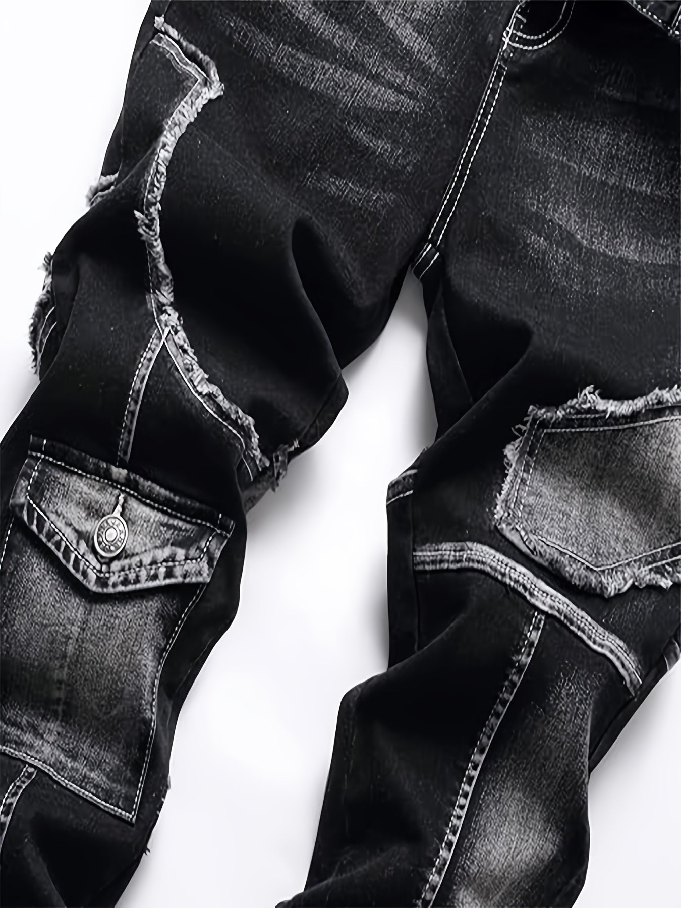 Mid-high Waist Fringed Jeans, Street Style, Solid Color, Suitable For All Seasons.