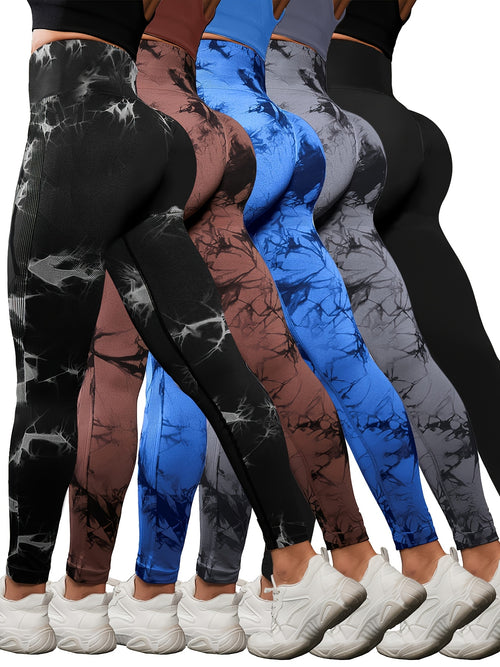 5pcs High Waisted Leggings for Women-Soft Athletic Tummy Control Pants for Running Yoga Workout Reg