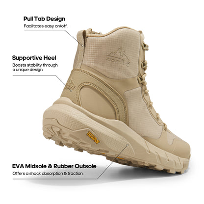 Men's Waterproof Hiking Boots Mid Tactical Boot Comfortable Lightweight Boots for Work All Day Side Zipper Motorcycle Combat Boots Backpacking Trekking