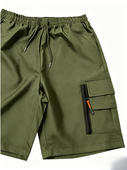 3pcs Loose Casual Cargo Shorts, Lightweight Breathable Quick Dry Fabric, Elastic Drawstring Waist with Multi Functional Pockets; Versatile Knee Length Shorts for Gym Training, Golf, Camping, Hiking And Daily Commute, Perfect for Outdoor, for Teenager