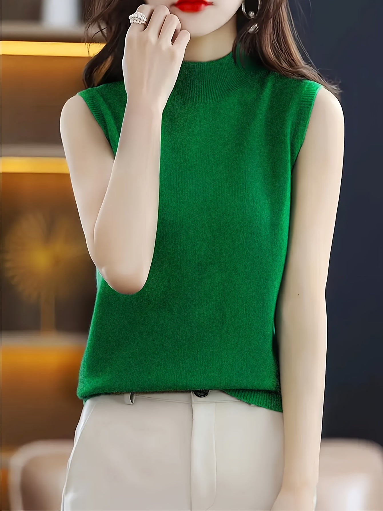 New Women's Vest Women Spring Summer Slim Ladies Short Solid Color All Matching Half High Neck with Sleeveless Top Festive Atmosphere Clothing