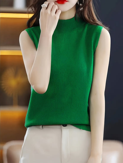 New Women's Vest Women Spring Summer Slim Ladies Short Solid Color All Matching Half High Neck with Sleeveless Top Festive Atmosphere Clothing