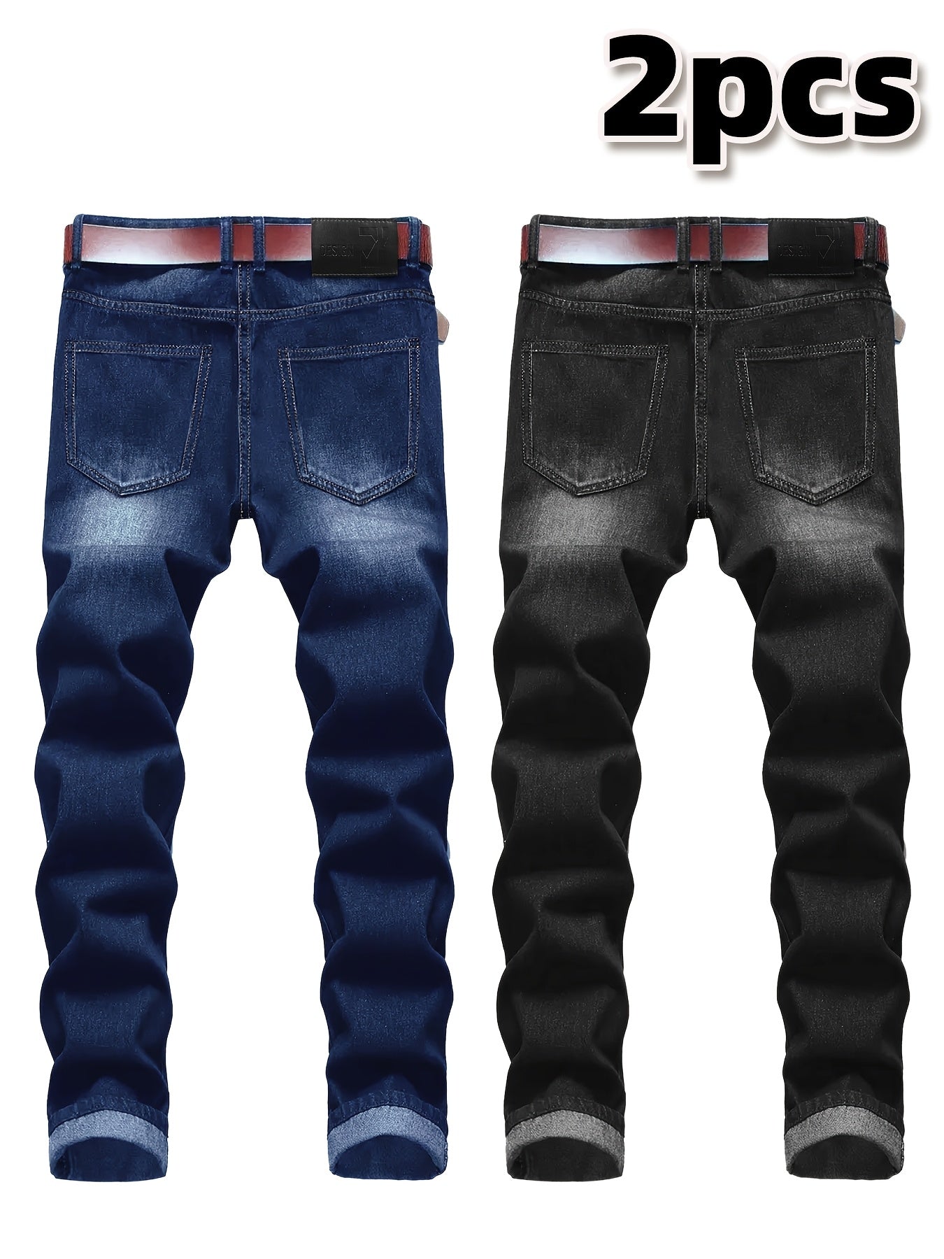2pcs Men's Slim Fit Distressed Ripped Jeans | Classic Stretch Denim Pants, Trendy Casual Versatile Outfits