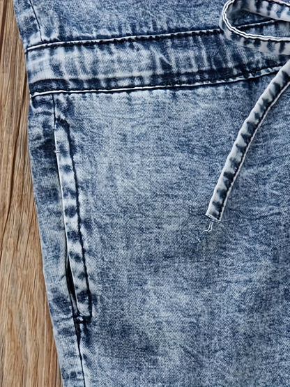 Little Kids Girls Fall Denim Jumpsuit - Sleeveless Folded Collar Button- One-Piece with Chest Pockets Long Pants, Easy Soft Daily Outing Photo Prop Leisure Autumn Clothes, for Outdoor
