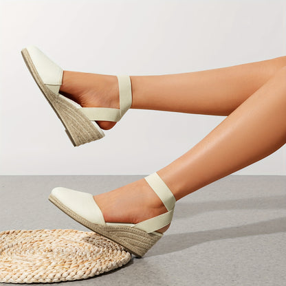 Stylish And Comfy Espadrilles with Elastic Ankle Straps, Perfect For. These Breathable Wedge Sandals Are Ideal for Outdoor Walks And Can Be Easily Put on And Taken Off, Making Them Suitable for Various Occasions., Women Shoes