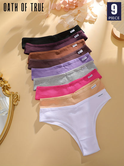 OATH OF TRUE 9pcs Women'S Underwear, V-Neck Design Sexy Cute Daily Underwear, Women'S Underwear Big