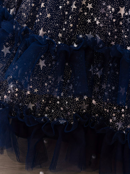 Halloween Dresses for Girls, Kids Halloween Costumes Galaxy Print Tutu Dress Off-Shoulder Flutter Sleeves A-Line Party Princess Gown