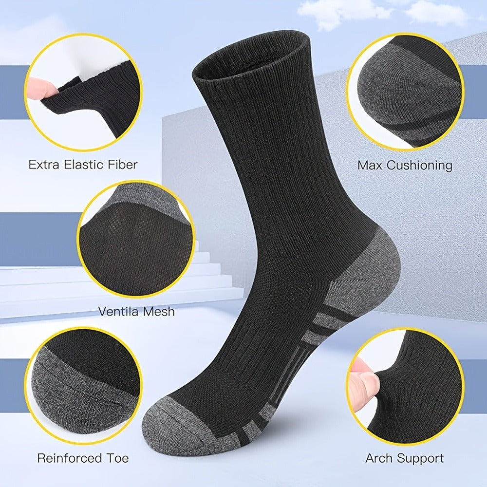 Men's Cotton Crew Socks 10-Pair Pack - Breathable Black Everyday Style