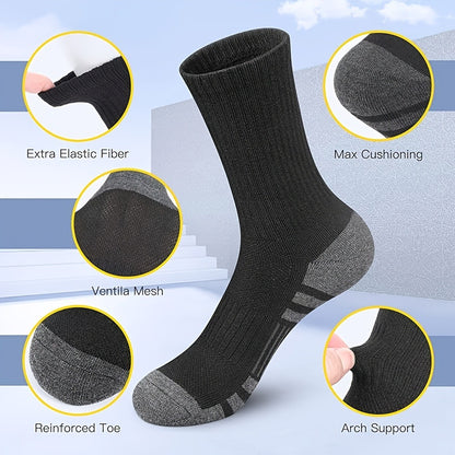 Men's Cotton Crew Socks 10-Pair Pack - Breathable Black Everyday Style