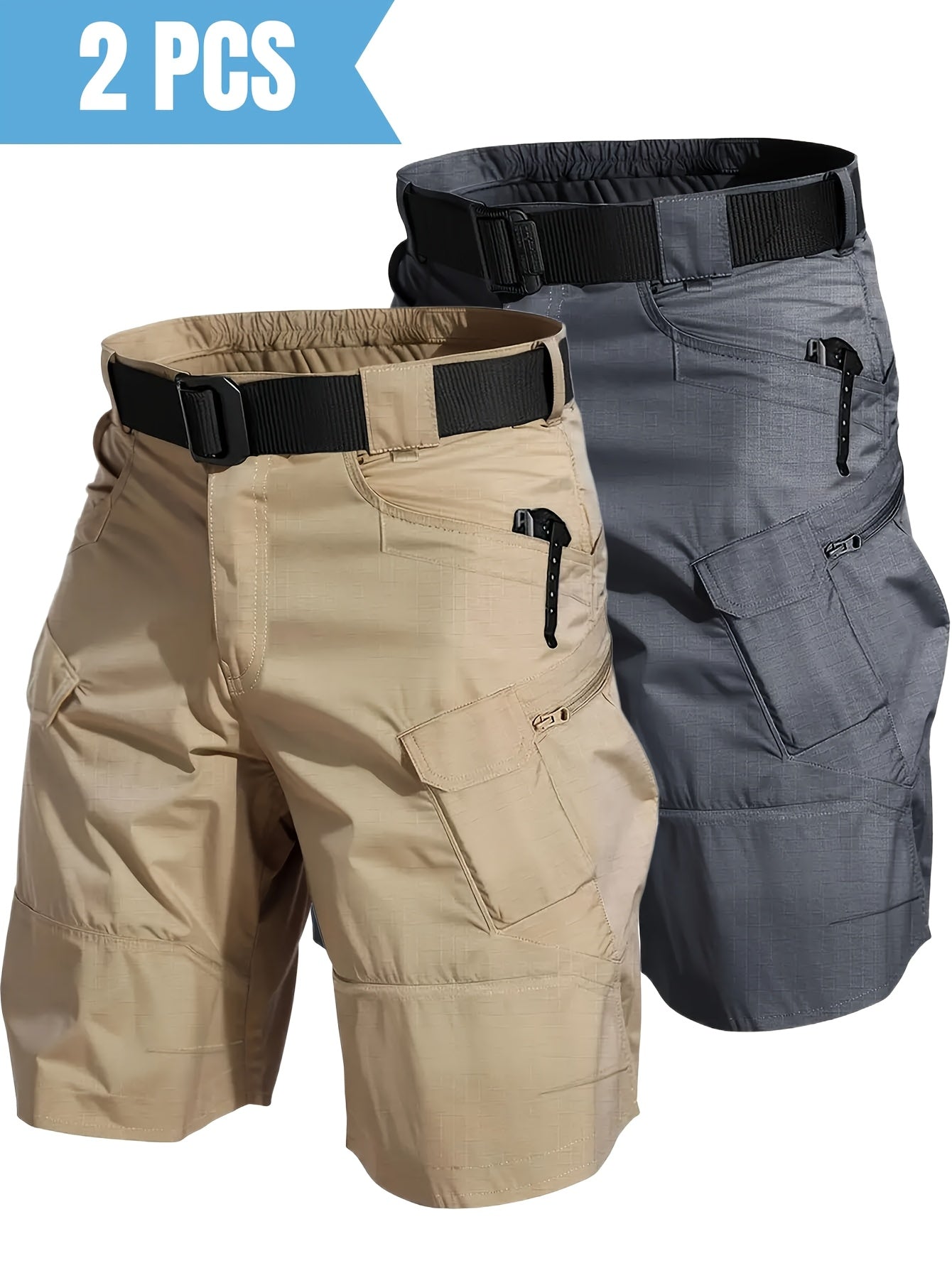 2pcs Summer Outdoor Cargo Shorts for Men, Multi-Pocket Hiking Shorts, Durable, Ripstop, Wear-resistant, Good for Camping, Hunting, Fishing, Summer Outdoor Activies and Daily Wear