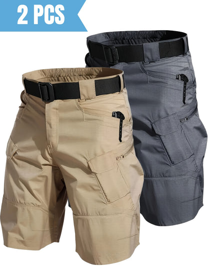 2pcs Summer Outdoor Cargo Shorts for Men, Multi-Pocket Hiking Shorts, Durable, Ripstop, Wear-resistant, Good for Camping, Hunting, Fishing, Summer Outdoor Activies and Daily Wear