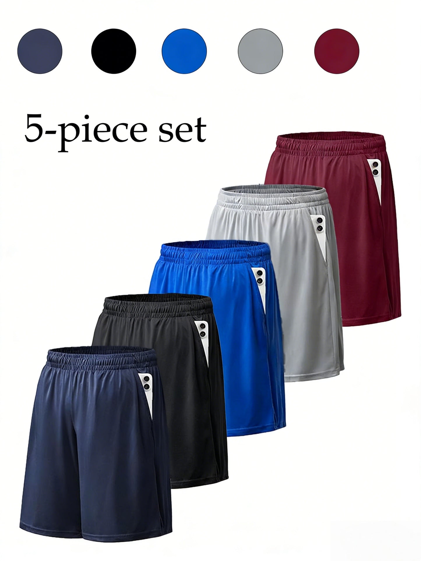 5 Men'S Quick Dry Mesh Shorts, Casual Micro Stretch Elastic Waistband Drawstring Shorts