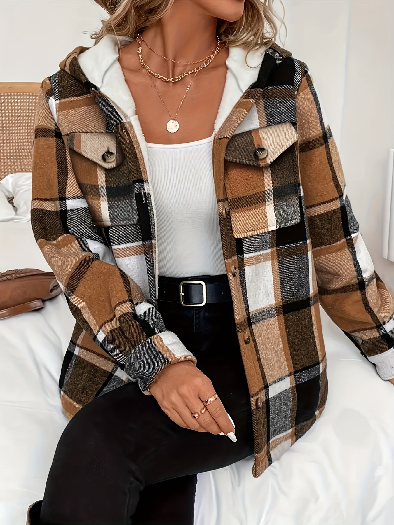 Women'S Winter Clothes, Plaid Flannel Shirt Jacket Longline, Fleece Lined Warm Coat, Oversized Casual Outerwear