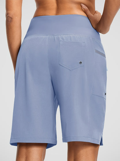 Women's 9" Quick Dry High Waisted Swim Board Shorts with Zipper Pockets 50+ Beach Shorts for Women with Liner