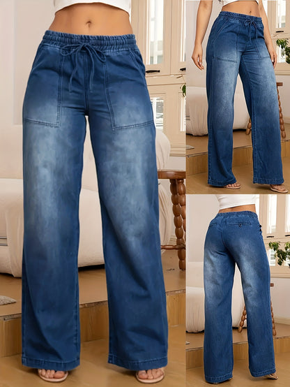 Women's Jeans, High-waisted Loose Wide-leg Pants, Casual And Versatile Loose Fashionable Blue All-season Denim Pants, Women's Jeans And Clothing