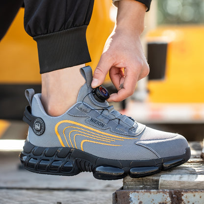 Safety Shoes, Tennis Shoes, Steel Toe Caps, Anti Smash And Anti Puncture, Breathable Mesh Surface, Air Cushioned Sole for Comfortable Wear Resistance, Rotating Button Design, Men's Safety Shoes, Women's Safety Shoes, Construction Site Work Shoes