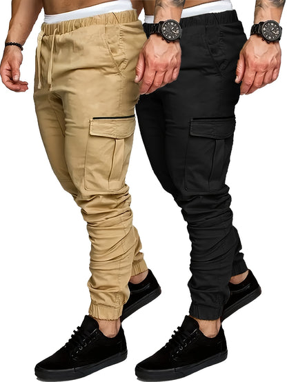 EXARUS 2 Pack Cargo Pants For Men - Relaxed Fit Twill Joggers With Elastic Waistband And Stretch Fabric - Casual Wear