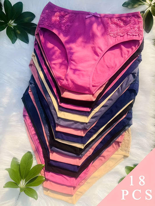 18pcs of Women'S High-Waisted Smooth Underwear Featuring Comfortable And Breathable Solid Colors Along with Lace And Floral Designs, Seamless Waistbands, And Anti-Slip Safety. Ideal for Autumn And Winter Clothing, Perfect for Black Friday