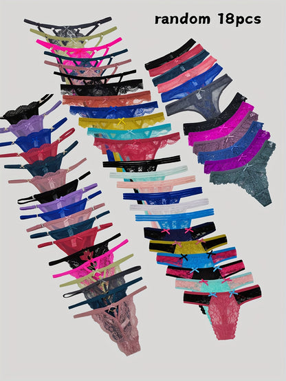 18pcs/ Pack Randomly Assorted Lace Mesh Ladies Thongs Panty