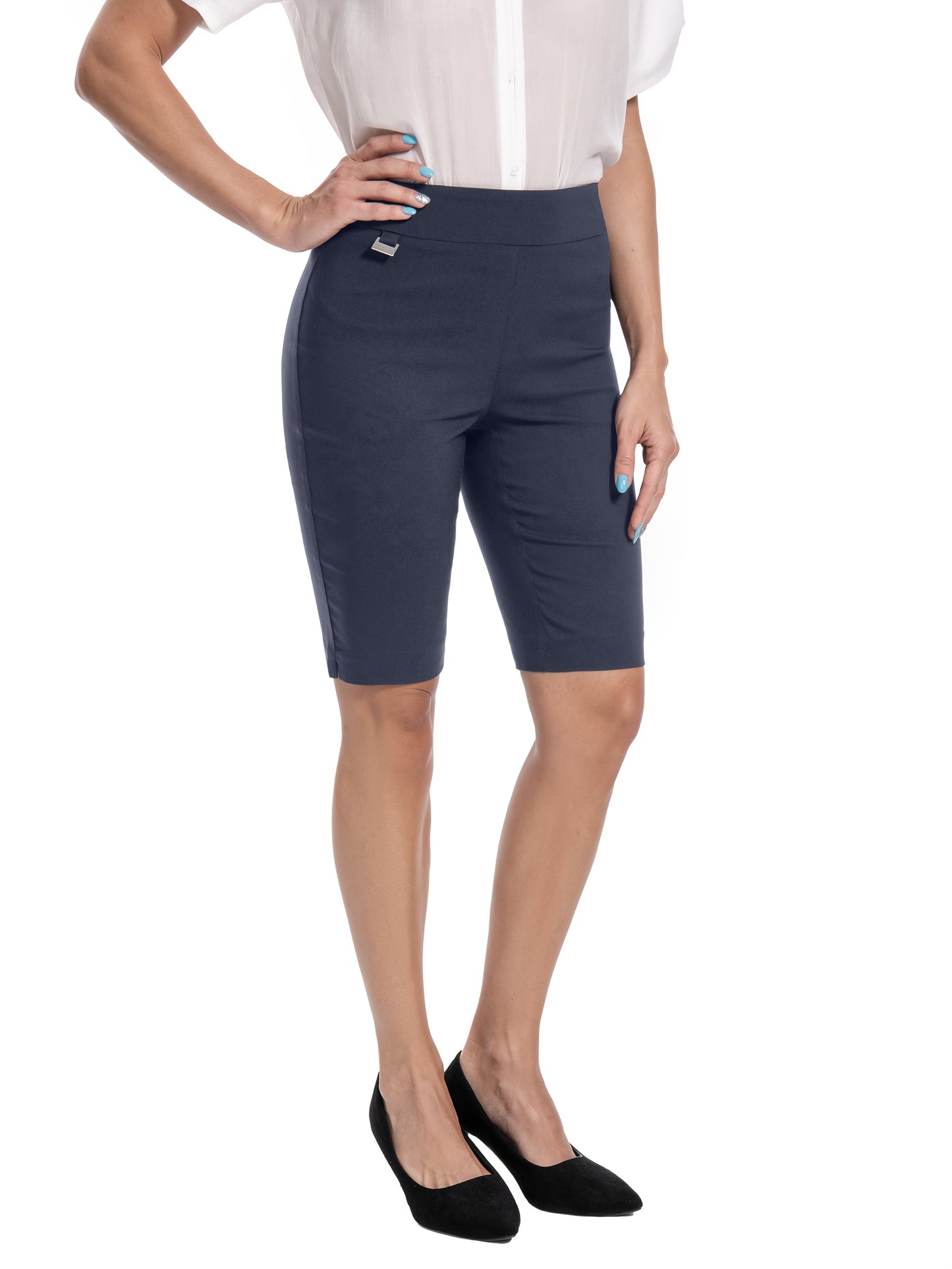 Women'S Petite SizePull-On Dress Shorts W/D-Ring, Work & Office Casual