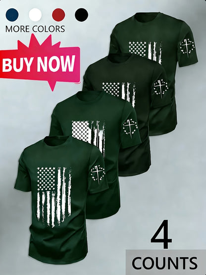 4pcs Set Of Men's Navy Striped Short-sleeve T-shirts: Round Neck, Geometric Pattern. Breathable And Quick-drying, Sweat-absorbent And Durable, Regular Fit. Classic Fashion Sportswear, Comfortable Basic Home/daily Wear/Novelty Pajamas novelty pajamas