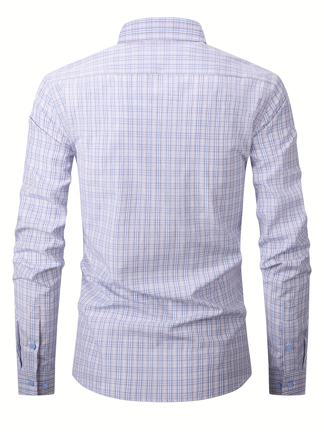 Men's Navy Blue & White Plaid Cotton Long-Sleeve Shirt - product view 20