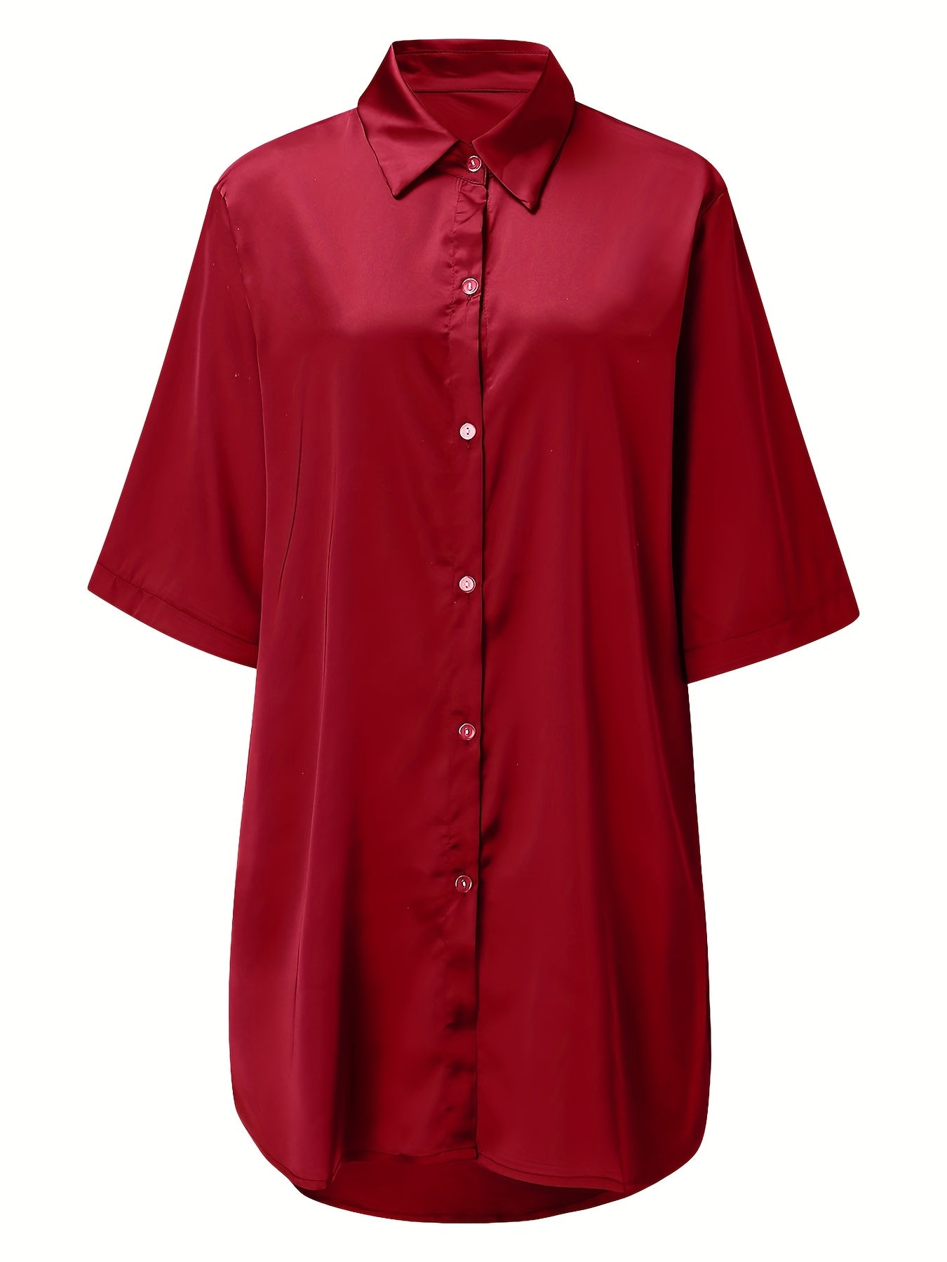 European And American Solid Color Sexy Shirt for Women Comfortable And Smooth Home Wear Long Pajamas