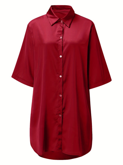 European And American Solid Color Sexy Shirt for Women Comfortable And Smooth Home Wear Long Pajamas