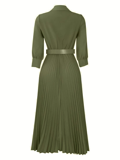 Women's Dress, 3/4 Sleeve Flared A Line, Casual Semi Formal with Belt, Wedding Guest Office Lady