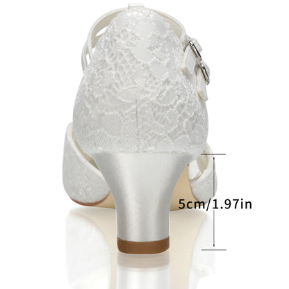 JIAJIA 00968 Women'S Bridal Shoes Closed Toe T-Strap 1.9" Block Low Heel Lace Satin Pumps Wedding Shoes, Women Shoes