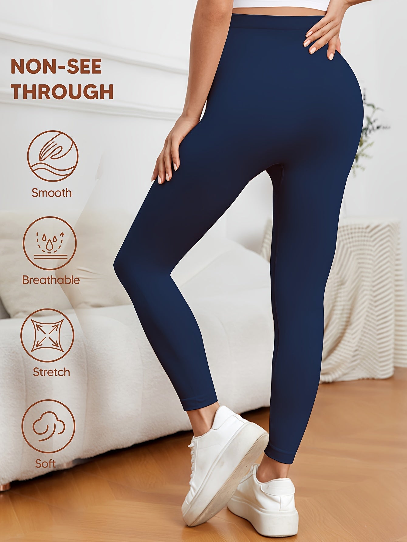 High-Waisted Leggings for Women Designed to Control The Tummy, Made of 90% Polyamide And 10% Elastane, Featuring a Solid Color And Stretchy Fit, Suitable for Yoga, Crafted from All-Season Knit Fabric, Without a Zipper, Providing Belly Support