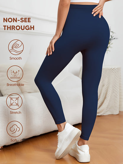 High-Waisted Leggings for Women Designed to Control The Tummy, Made of 90% Polyamide And 10% Elastane, Featuring a Solid Color And Stretchy Fit, Suitable for Yoga, Crafted from All-Season Knit Fabric, Without a Zipper, Providing Belly Support
