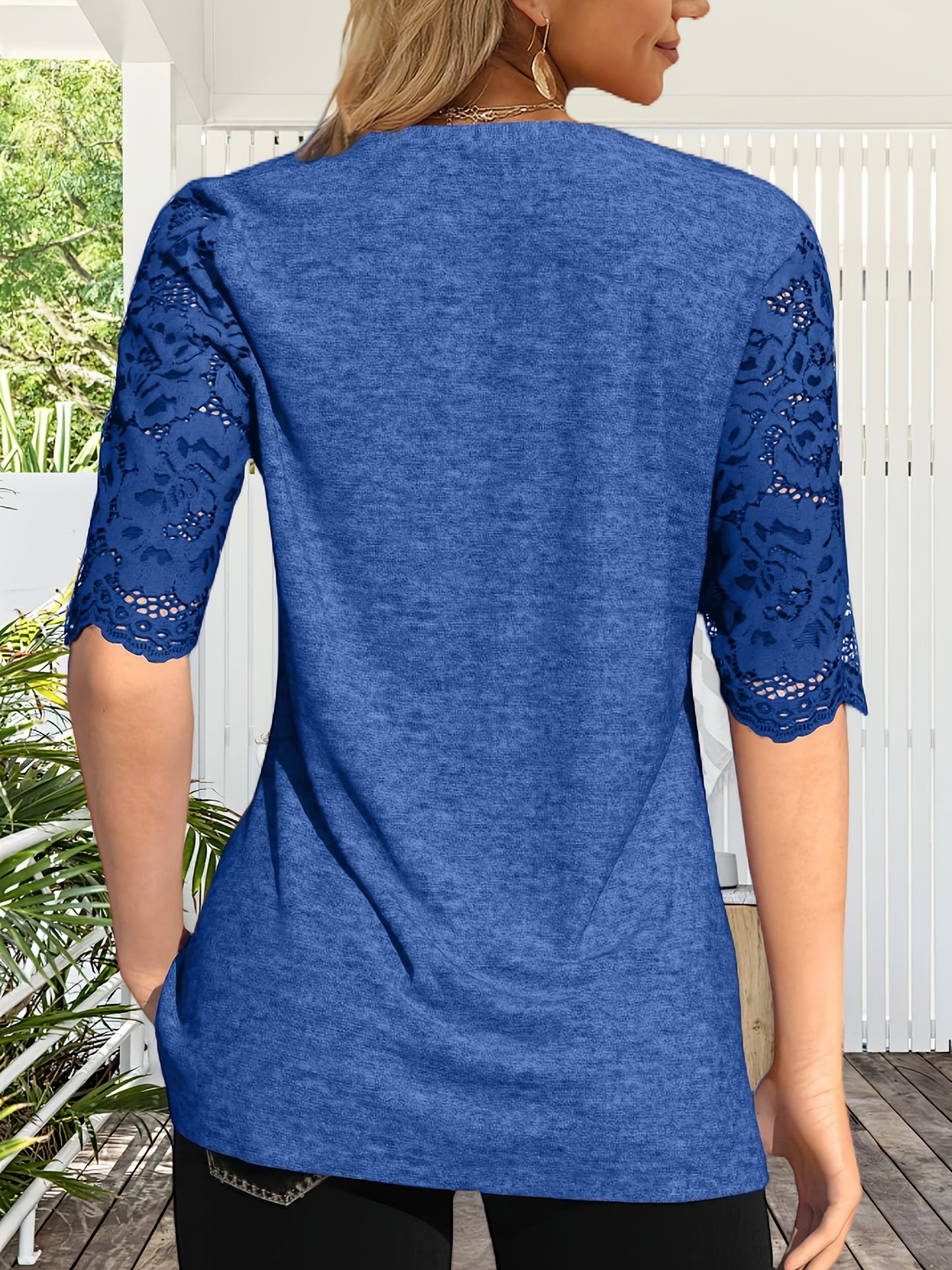 Women's Summer Pleated Button Short Sleeve T-shirt Summer V-neck Solid Color Casual Top