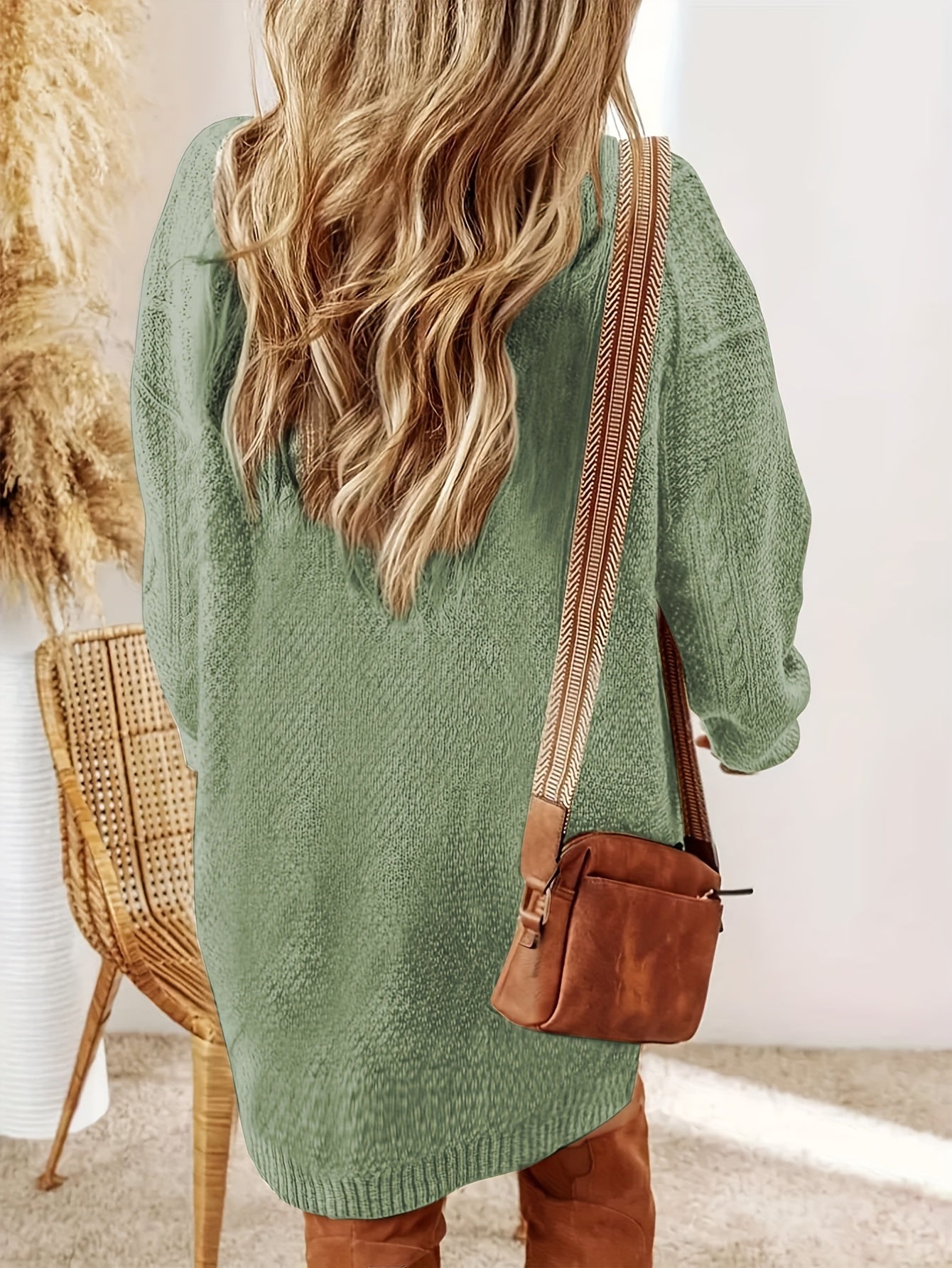 Plus Size, Beige Cable Sweater Dress - Oversized Slouchy Mid-Length Dress with Drop Shoulder, Cozy Winter Dress for Fall/Winter, Beige Cable Pattern Pullover, Elegant Casual to Dressy Wear