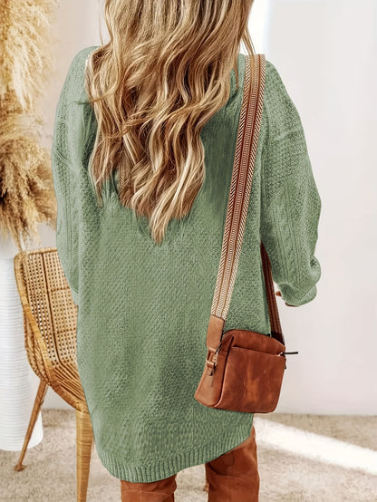 Plus Size, Beige Cable Sweater Dress - Oversized Slouchy Mid-Length Dress with Drop Shoulder, Cozy Winter Dress for Fall/Winter, Beige Cable Pattern Pullover, Elegant Casual to Dressy Wear