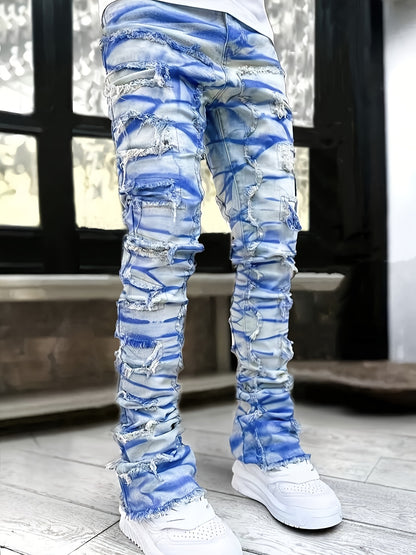 Men'S Star Print Fashion Layered Tassel Jeans