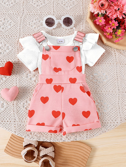 Random 1 Sets Baby Girl Clothes Ribbed Short Sleeved Triangular Jumpsuit Printed Overalls Set, for Outdoor