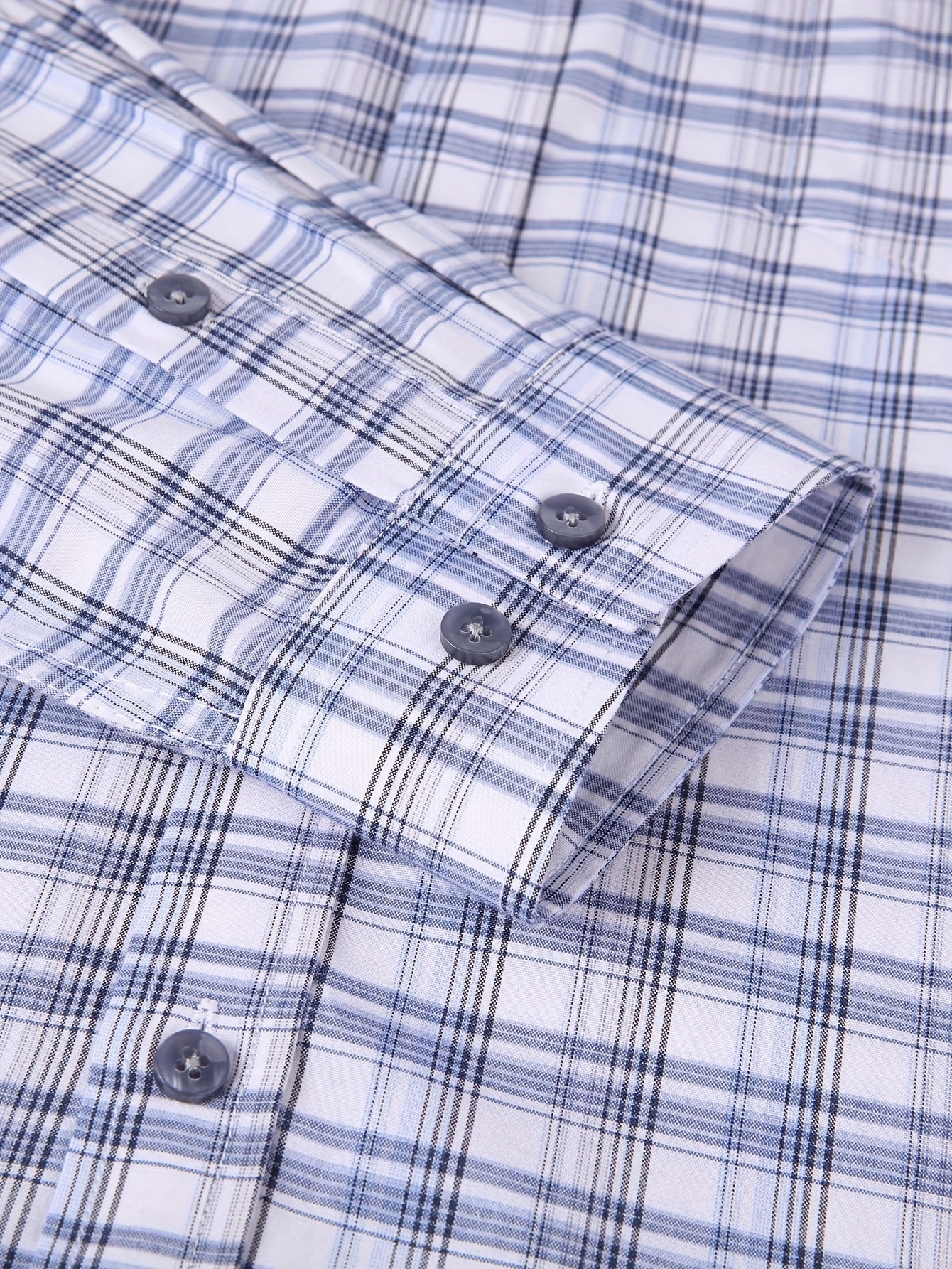 Men's Navy Blue & White Plaid Cotton Long-Sleeve Shirt - product view 34