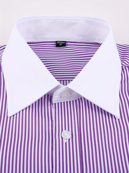 Men'S Striped Dress Shirt Long Sleeve - Premium Formal Shirt for Business, Weddings & Events, Lapel Collar, Single-Breasted, Wrinkle Resistant, Comfort Fit, Classic Office And Party Attire