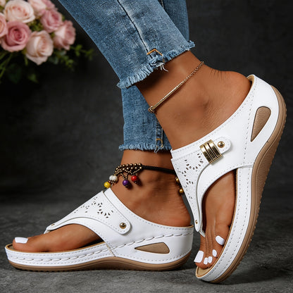 Women's Orthopedic Wedge Sandals, Casual Comfortable Flip-Flops, Non-Slip Thick-Soled Slippers, Breathable Hollow Summer Beach Shoes