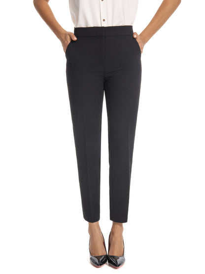 Women'S Mid Waisted Slim Fit Ankle Length Stretch Trousers Vibrant Red High Stretch Fabric with Pockets, Elegant Office Workwear & Evening Out Pants, Machine Washable All-Season Versatile Bottoms, Formal Attire Trousers, Easycare Trouser