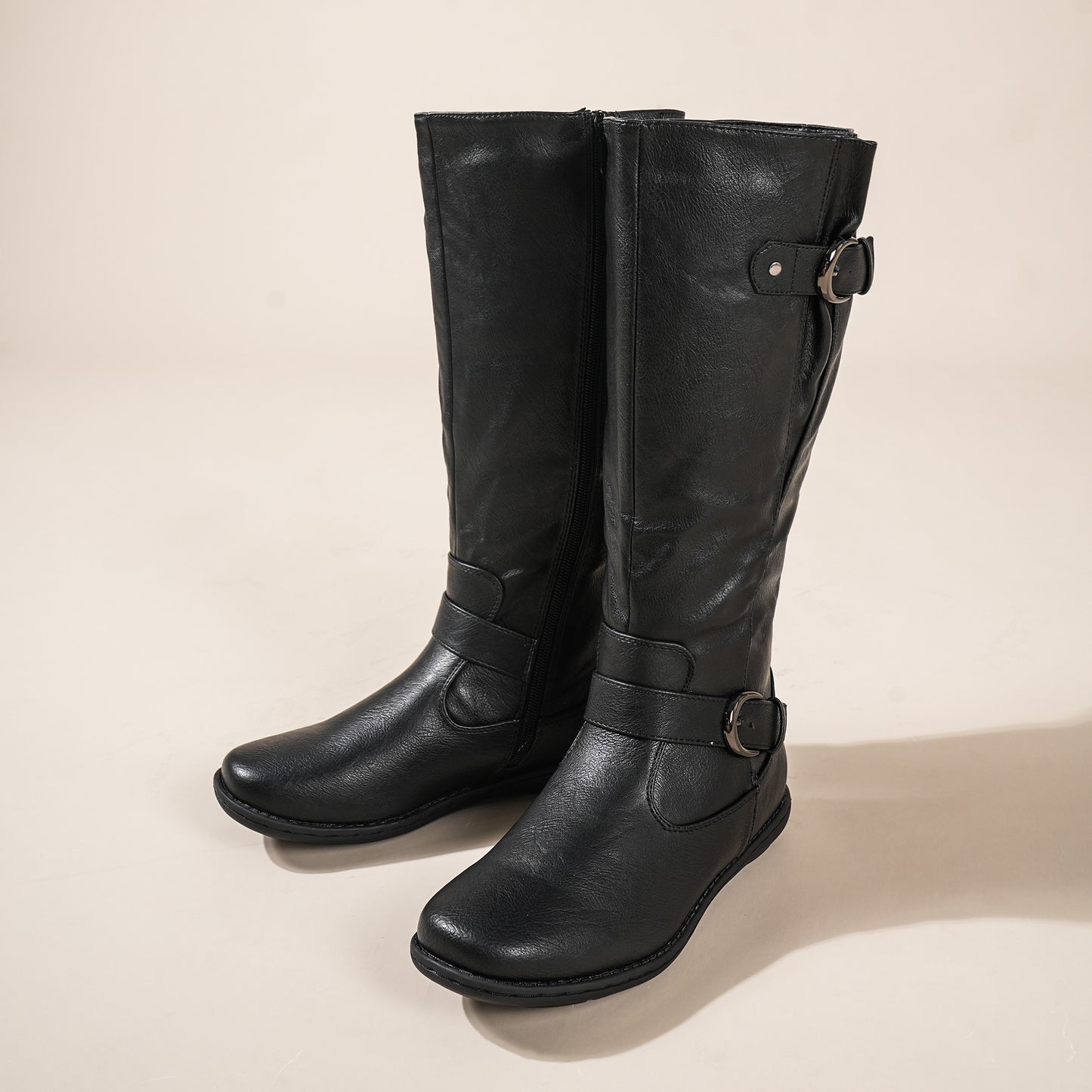 Women's Wide Calf Knee High Boots, Fashion Faux Fur-Lined Pointed Toe Side Zipper With Buckle Winter Boots Suitable for party, dance, shopping, walk, office. Perfect gift for friends, wife, sister, daughter.