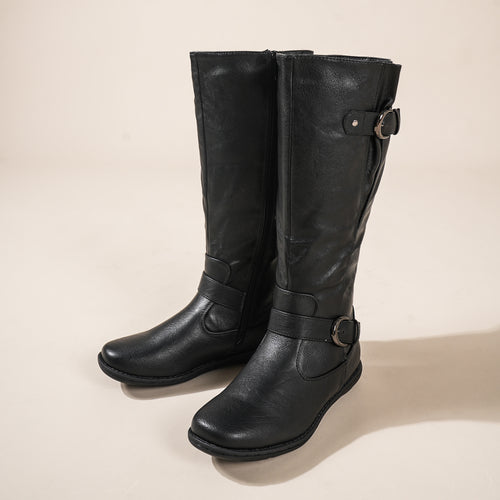 Women's Wide Calf Knee High Boots, Fashion Faux Fur-Lined Pointed Toe Side Zipper With Buckle Winter Boots Suitable for party, dance, shopping, walk, office. Perfect gift for friends, wife, sister, daughter.