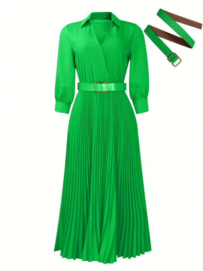 Women's Dress, 3/4 Sleeve Flared A Line, Casual Semi Formal with Belt, Wedding Guest Office Lady