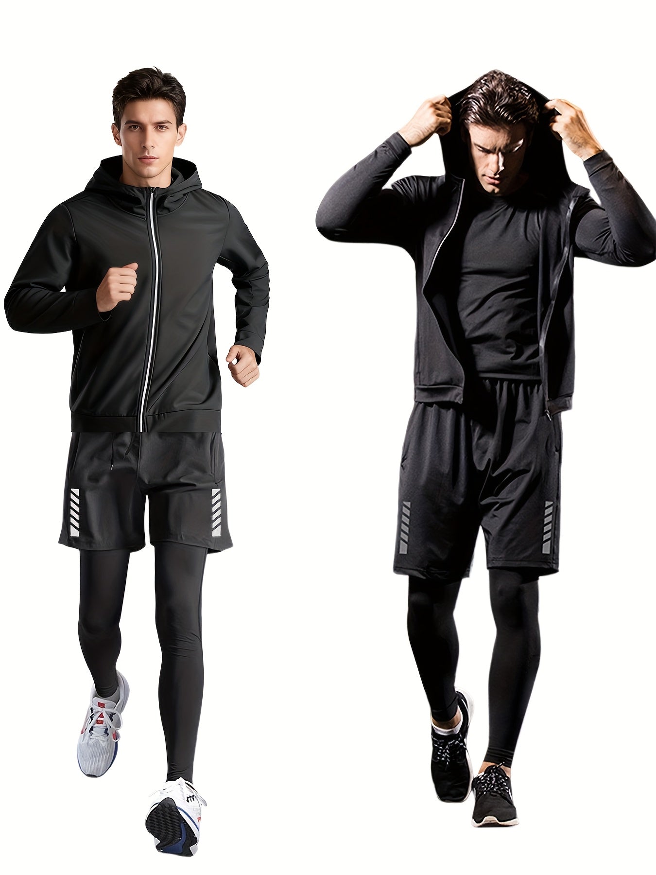 5 Men's Compression Workout Suits, Flannel Pants, Flannel Long Sleeves, Regular Short Sleeves, Baggy Shorts, High-stretch Jackets, Quick-drying Warm-up Suits, Running Workout Suits, Winter Outdoor Warm-up Suits. The Four Seasons Can Wear Freely