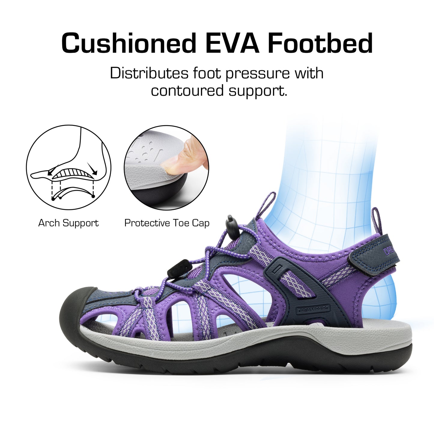 Women's Hiking Sandals Adventurous Summer Sports Shoes Outdoor Quick-Dry Comfortable Protective Toe Cap Supportive & Slip-Resistant Adjustable Fit Sandals Women Ladies